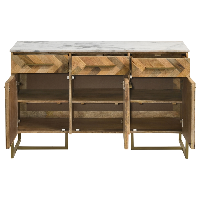 Pemberly Row 3-door Contemporary Wood Accent Cabinet in Natural/Gold