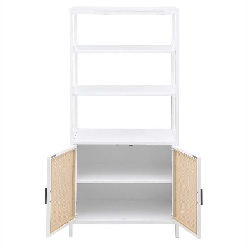 Pemberly Row 3-shelf Radio Weave Cane Metal Accent Cabinet in White