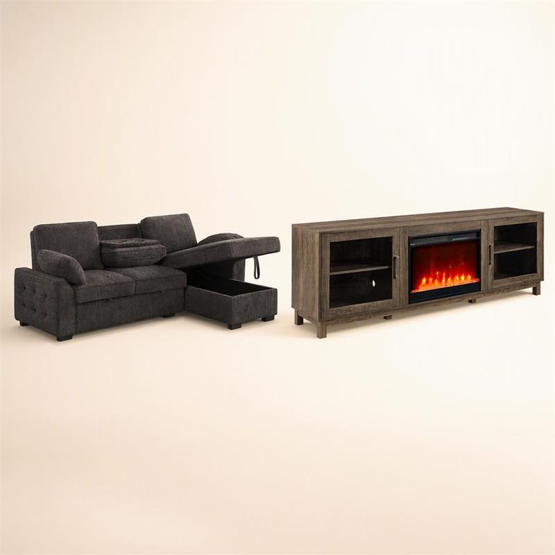 Pemberly Row 2Pc Set of TV Stand with Fireplace and Sleeper Sectional