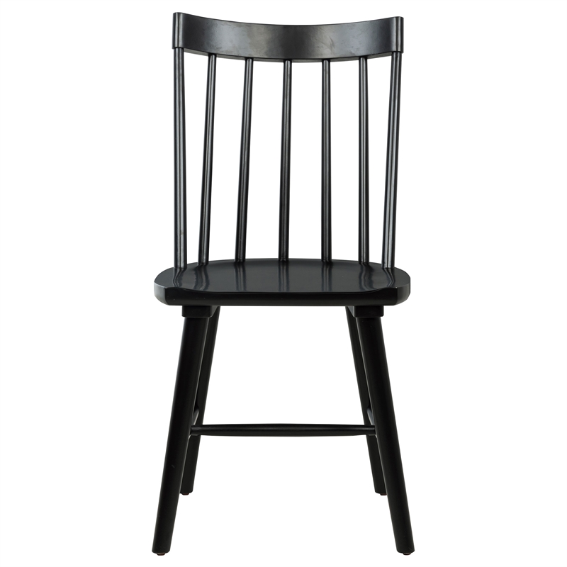 Pemberly Row Set of 2 Solid Wood Windsor Dining Side Chairs in Black