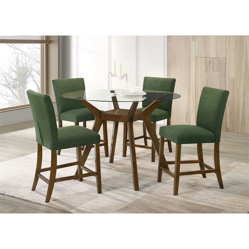 Pemberly Row 5-Piece Round Wood & Fabric Counter Dining Set in Brown/Green
