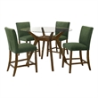 Pemberly Row 5-Piece Round Wood & Fabric Counter Dining Set in Brown/Green