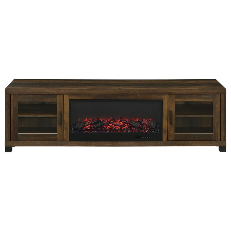 Pemberly Row 71-inch Engineered Wood TV Stand Fireplace in Dark Pine