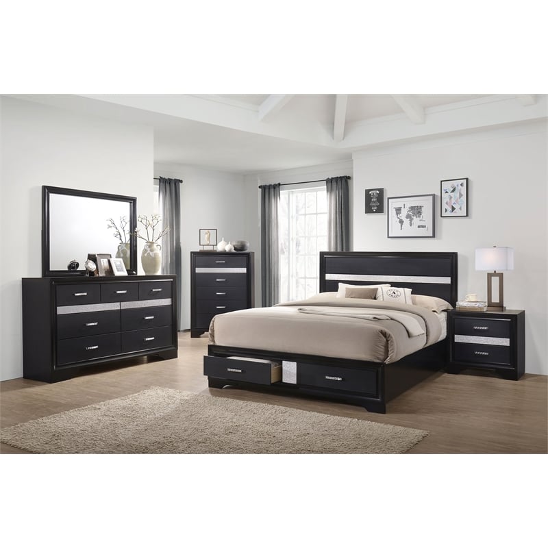 Pemberly Row 7-Drawer Dresser with Mirror and Crystal Pulls in Black