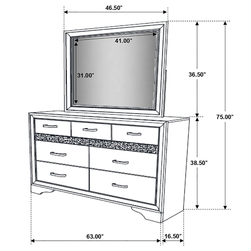 Pemberly Row 7-Drawer Dresser with Mirror and Crystal Pulls in Black