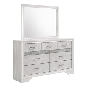 Pemberly Row 7-Drawer Dresser with Mirror and Crystal Pulls in White