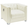 Pemberly Row Tufted Upholstered Track Arm Accent Chair in Pearl White