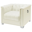 Pemberly Row Tufted Upholstered Track Arm Accent Chair in Pearl White