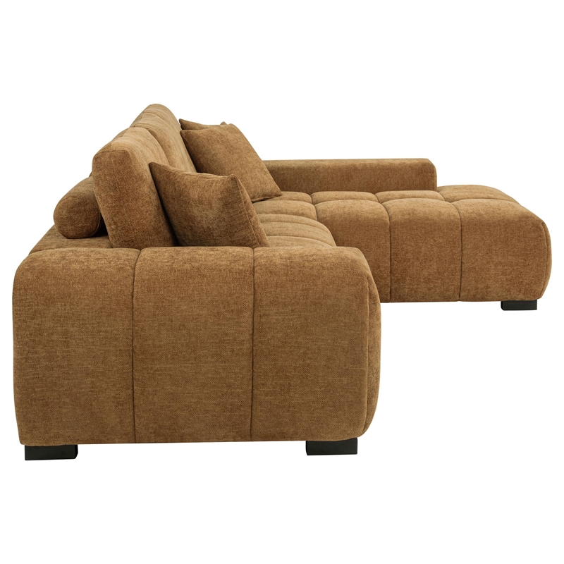 Pemberly Row Upholstered Fabric Sectional Chaise Sofa in Amber Brown