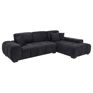 Pemberly Row Upholstered Fabric Sectional Chaise Sofa in Black