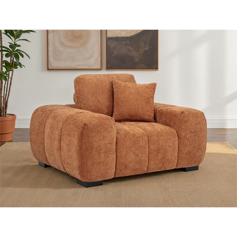 Pemberly Row Contemporary Fabric Track Arm Accent Chair in Orange