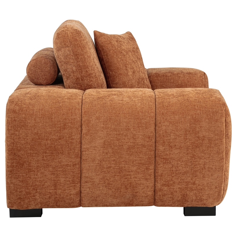 Pemberly Row Contemporary Fabric Track Arm Accent Chair in Orange