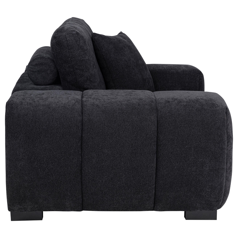 Pemberly Row Upholstered Fabric Track Arm Accent Chair in Black
