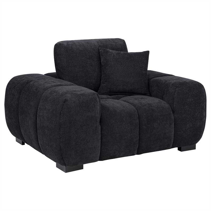 Pemberly Row Upholstered Fabric Track Arm Accent Chair in Black