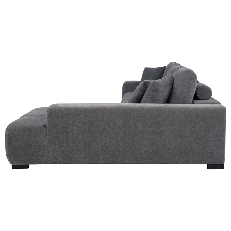Pemberly Row Upholstered Fabric Sectional Chaise Sofa in Charcoal Grey