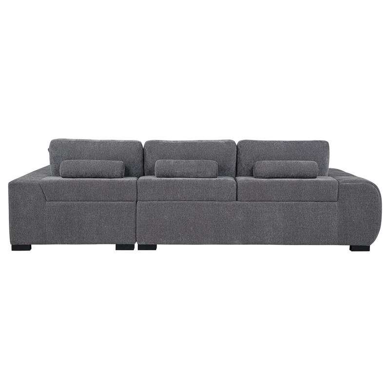 Pemberly Row Upholstered Fabric Sectional Chaise Sofa in Charcoal Grey
