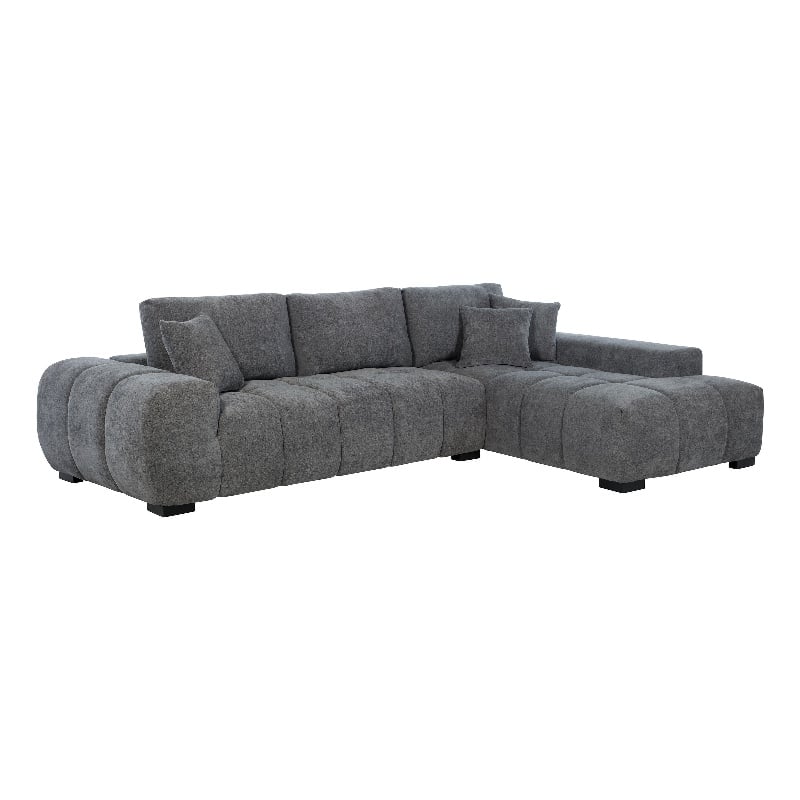 Pemberly Row Upholstered Fabric Sectional Chaise Sofa in Charcoal Grey