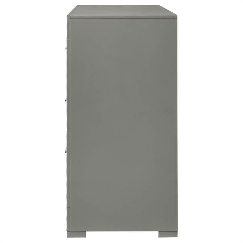 Pemberly Row Solid Hardwood 6-drawer Dresser Cabinet in Grey High Gloss