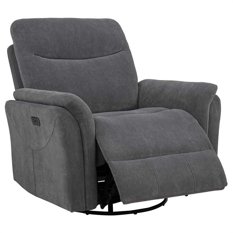 Pemberly Row Fabric Power Swivel Glider Recliner in Charcoal Gray