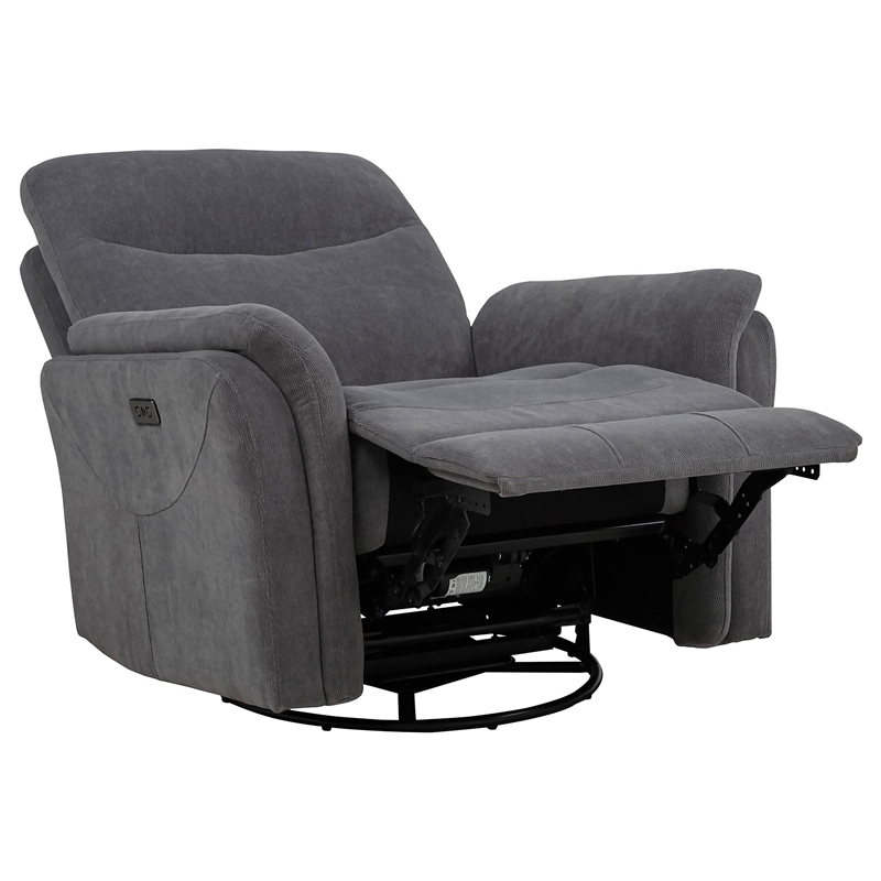 Pemberly Row Fabric Power Swivel Glider Recliner in Charcoal Gray