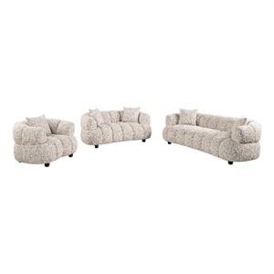 Pemberly Row 3-Piece Channel Tufted Woven Fabric Sofa Set in Pebble