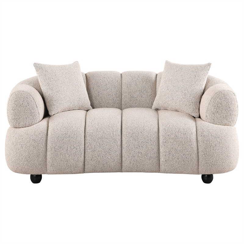 Pemberly Row Channel Tufted Woven Fabric Upholstered Loveseat in Pebble