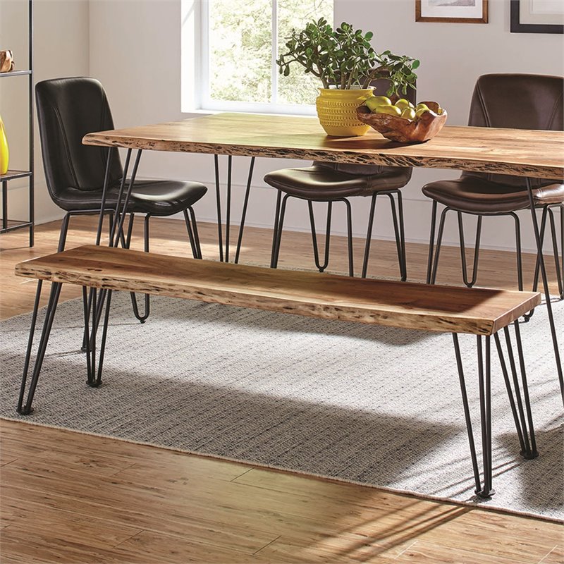 Pemberly Row Wood Dining Bench with Hairpin Legs in Natural Acacia