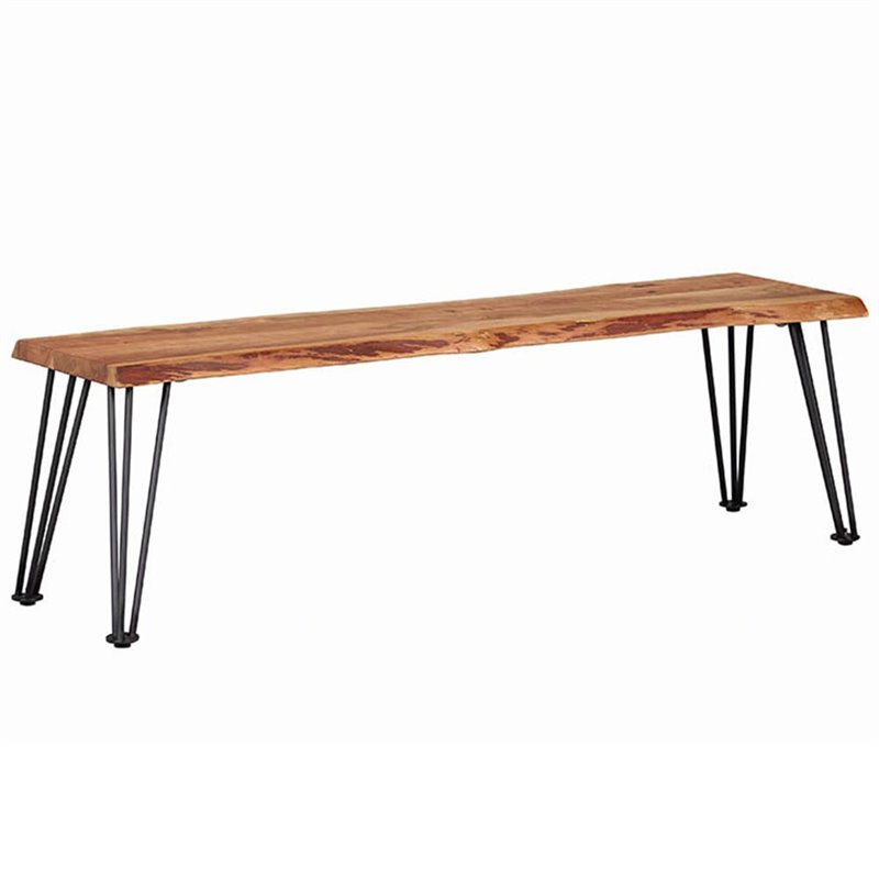 Pemberly Row Wood Dining Bench with Hairpin Legs in Natural Acacia