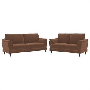 Pemberly Row 2-Piece Velvet Upholstered Crescent Arm Sofa Set in Rust