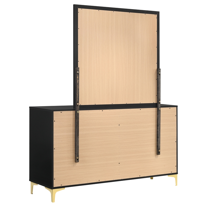 Pemberly Row 6-drawer Dresser with Mirror and Gold Bracket Legs in Black