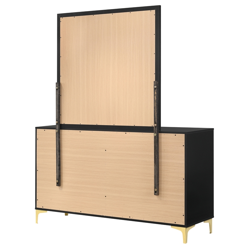 Pemberly Row 6-drawer Dresser with Mirror and Gold Bracket Legs in Black