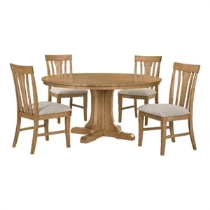 Pemberly Row 5-Piece Round Wood Dining Table Set in Natural Light Brown