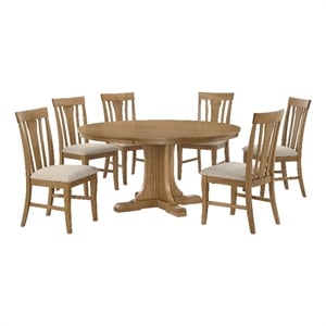 Pemberly Row 7-Piece Round Wood Dining Table Set in Natural Light Brown