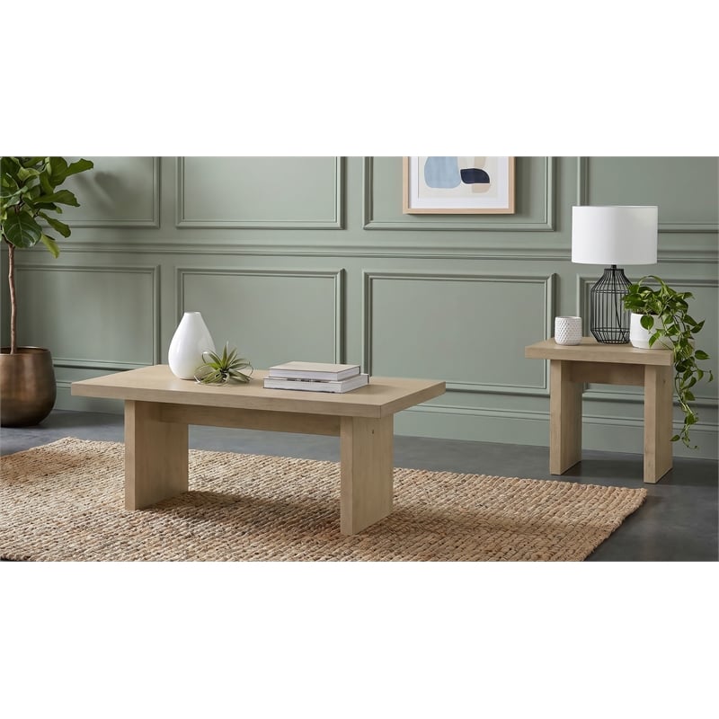 Pemberly Row 2-Piece Wood Coffee and End Table Set in Natural Oak