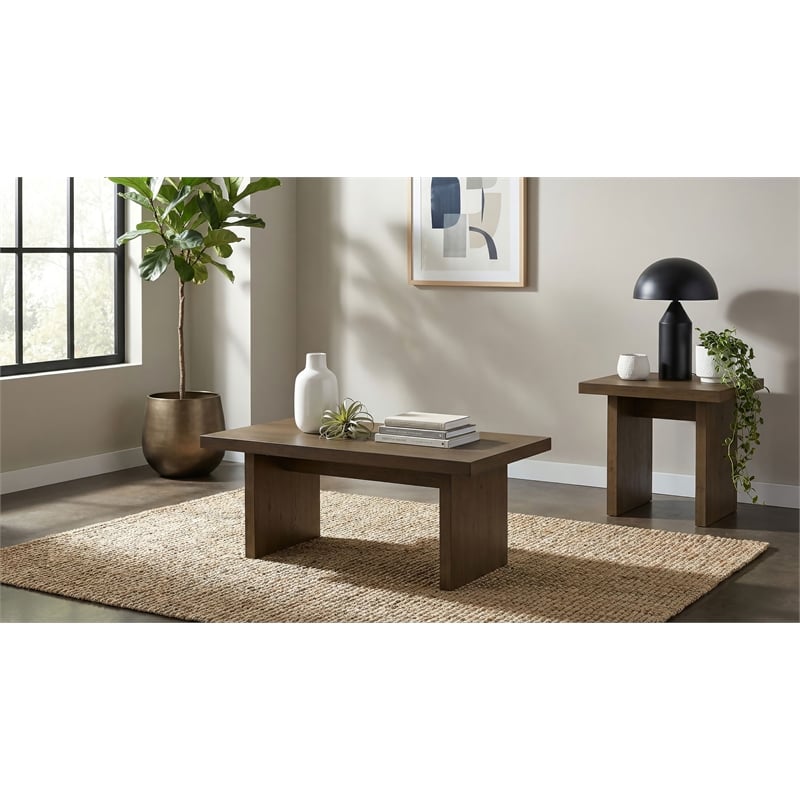 Pemberly Row 2-Piece Transitional Wood Coffee and End Table Set in Walnut