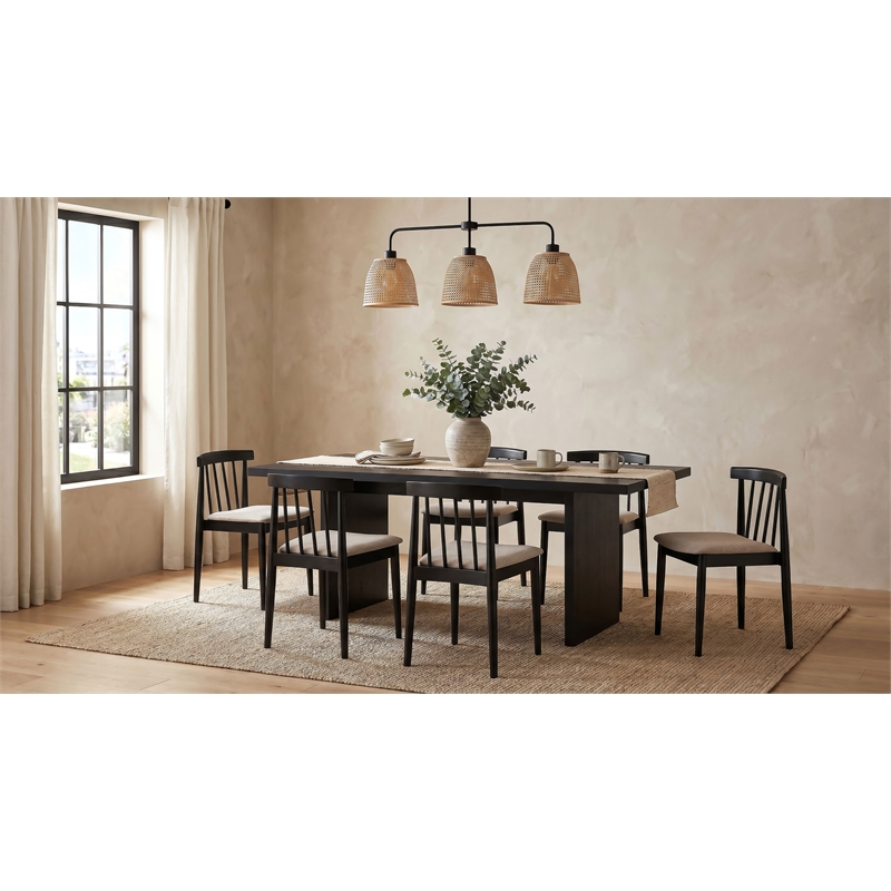 Pemberly Row 7-Piece 82-Inch Fabric and Wood Dining Set in Wheat/Black