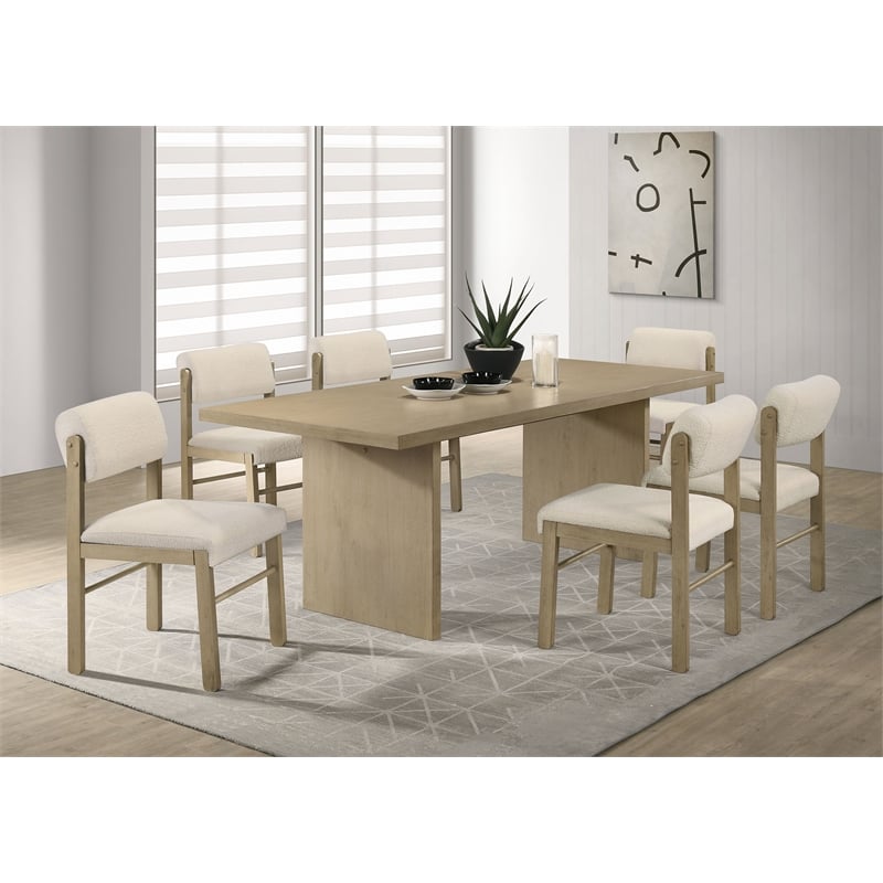 Pemberly Row 7-Piece Wood Spindle Chair Dining Set in Cream/Natural Oak