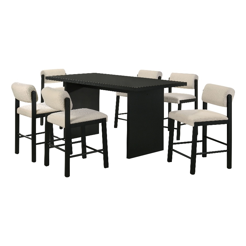 Pemberly Row 7-Piece Fabric and Wood Counter Dining Set in Cream/Black