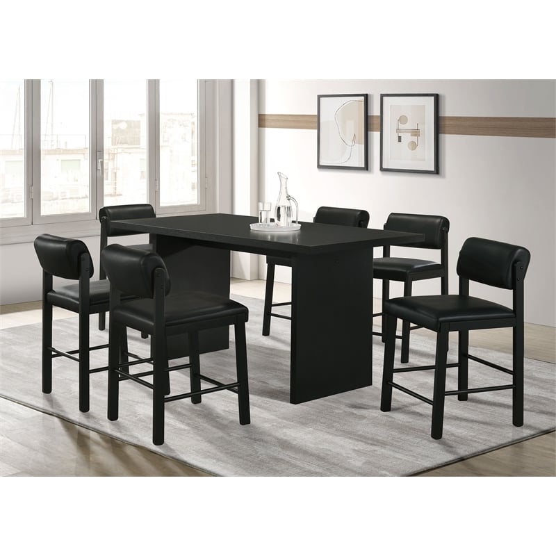 Pemberly Row 7-Piece Wood and Faux Leather Counter Dining Set in Black