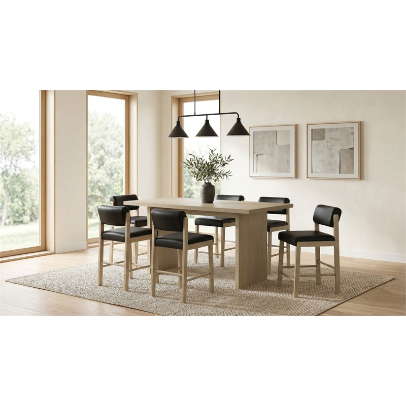 Pemberly Row 7-Piece Wood and Faux Leather Counter Dining Set in Oak/Black