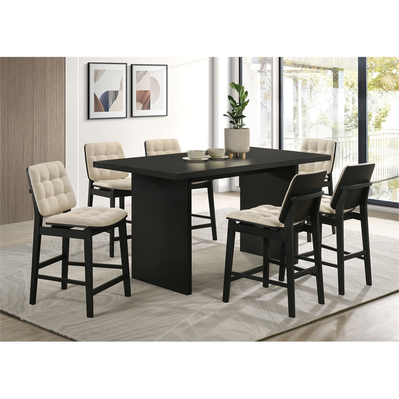 Pemberly Row 7-Piece Wood and Velvet Counter Dining Set in Cream/Black