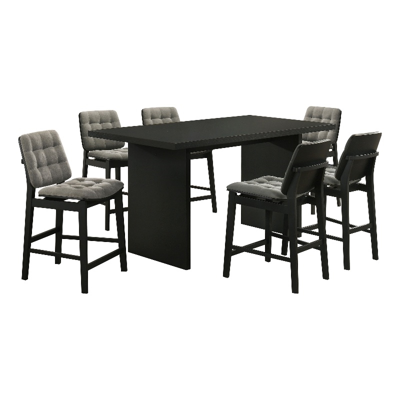 Pemberly Row 7-Piece Wood and Fabric Counter Dining Set in Black/Gray
