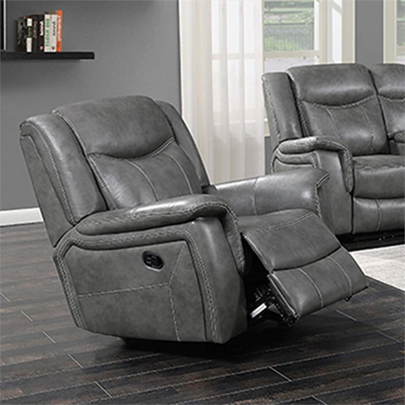 Pemberly Row Upholstered Padded Arm Glider Recliner Chair in Grey