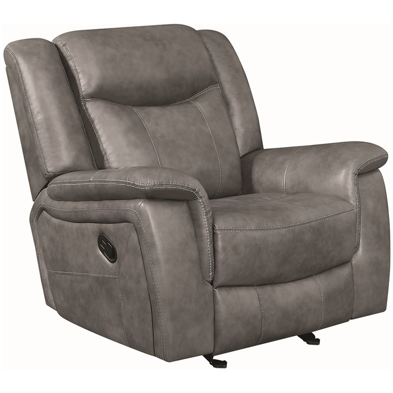 Pemberly Row Upholstered Padded Arm Glider Recliner Chair in Grey