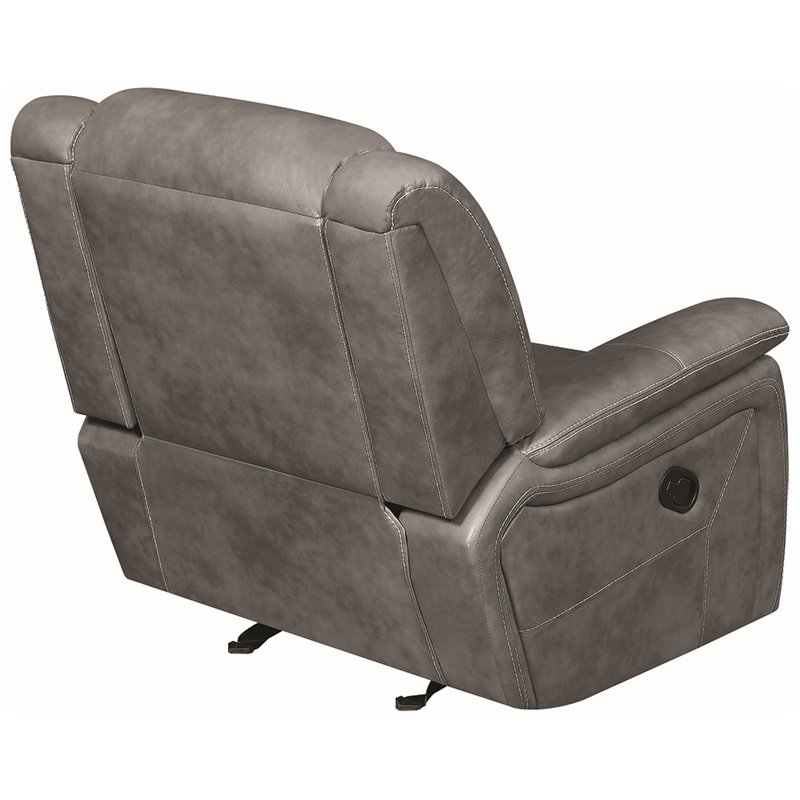 Pemberly Row Upholstered Padded Arm Glider Recliner Chair in Grey