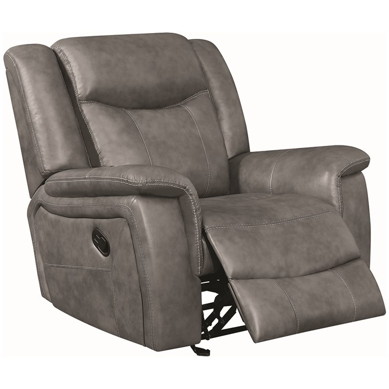 Pemberly Row Upholstered Padded Arm Glider Recliner Chair in Grey