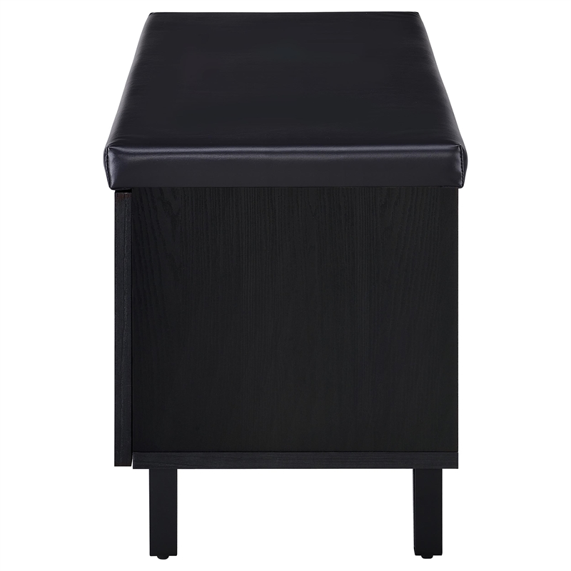 Pemberly Row 2-Door Padded Entryway Shoe Storage Bench in Black