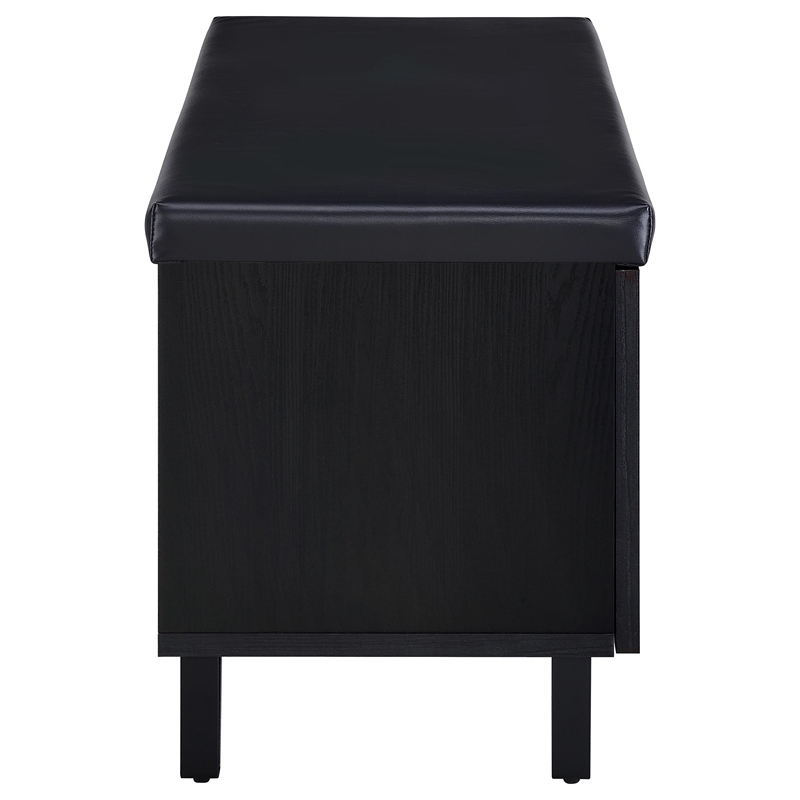 Pemberly Row 2-Door Padded Entryway Shoe Storage Bench in Black