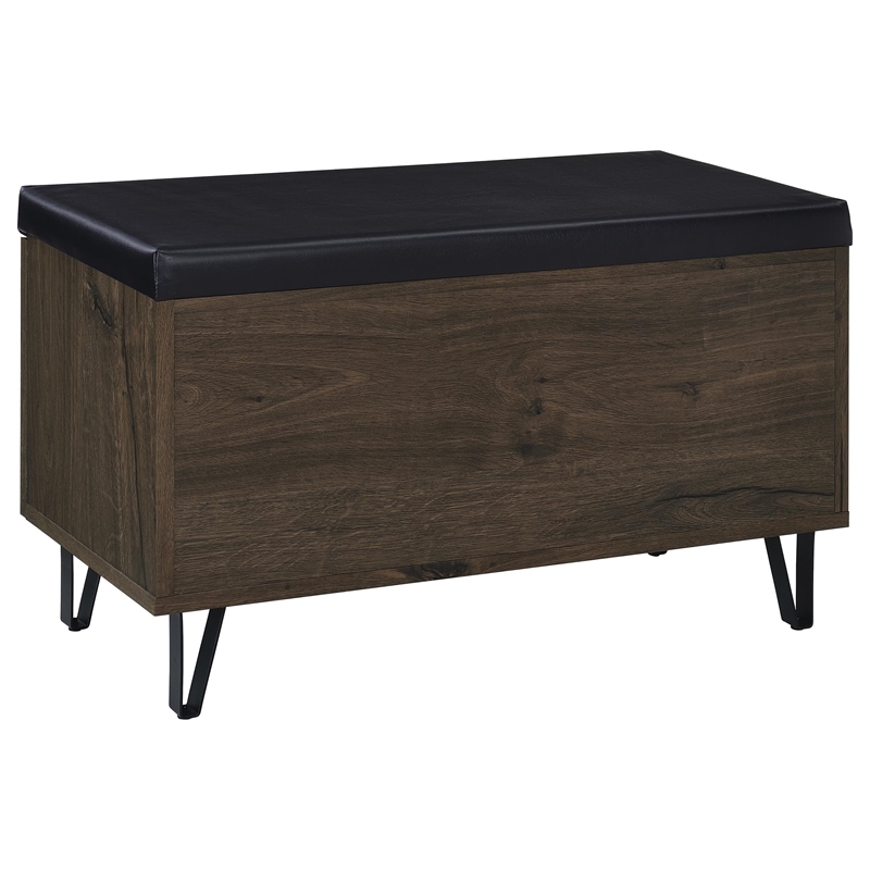 Pemberly Row 2-Door Padded Entryway Shoe Storage Bench in Smoked Oak