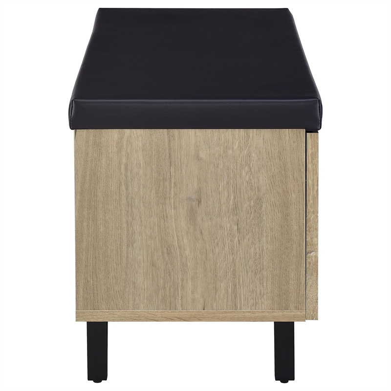 Pemberly Row 2-Door Padded Entryway Shoe Storage Bench in White Oak